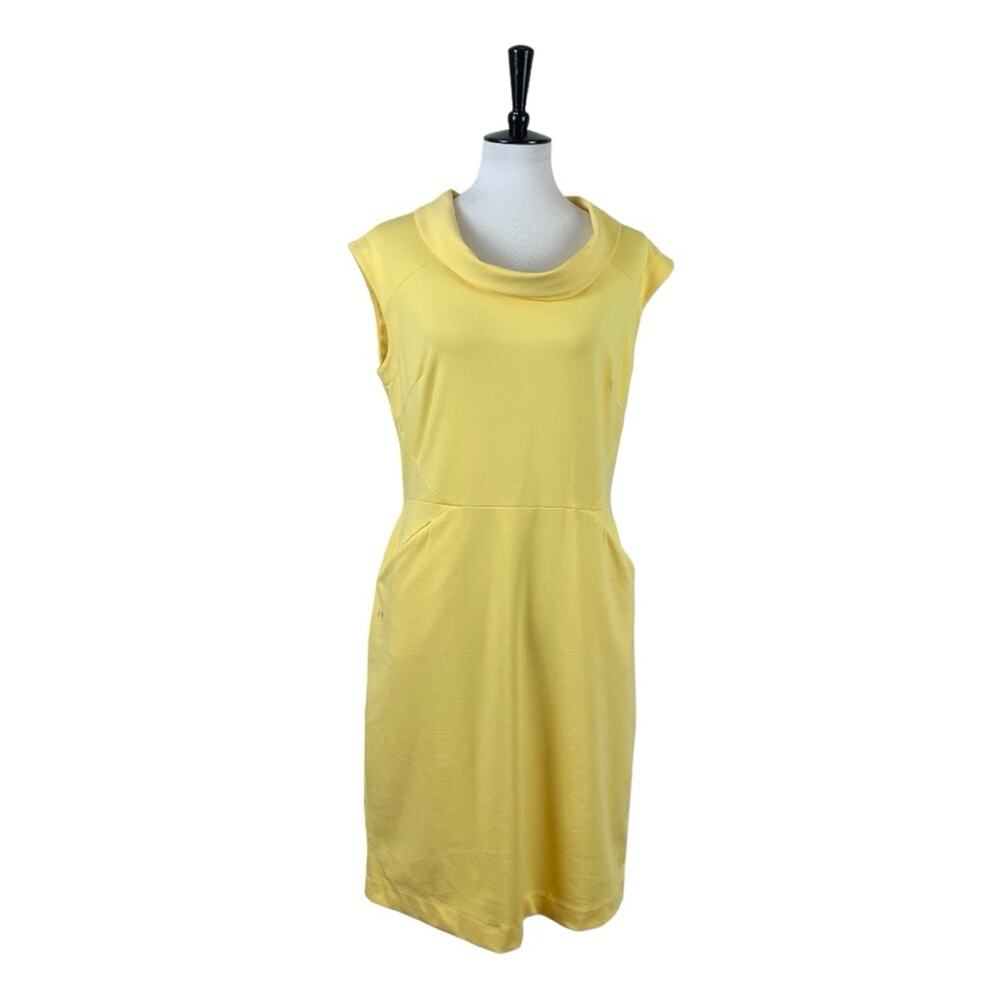 Banana Republic Dress Sheath Rolled Drape Collar Pockets Yellow Women’s Size 12